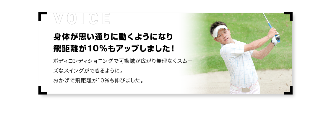 身体が思い通りに動くようになり飛距離が10％もアップしました！